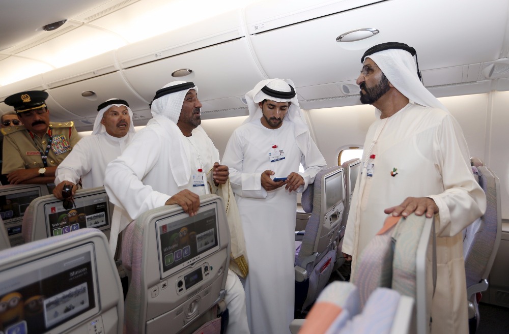 United Arab Emirates Vice President Prime Minister and Dubai Ruler Sheikh Mohammed bin Rashid al-Maktoum during their tour of the Airbus