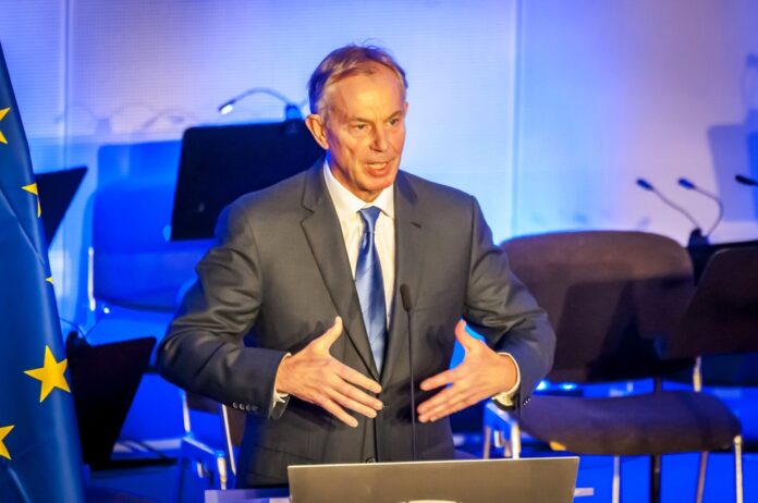 Tony Blair of Great Britain, speaking in the European Parliament. He is a former British Prime Minister and Special Envoy of the Quartet on the Middle East.
